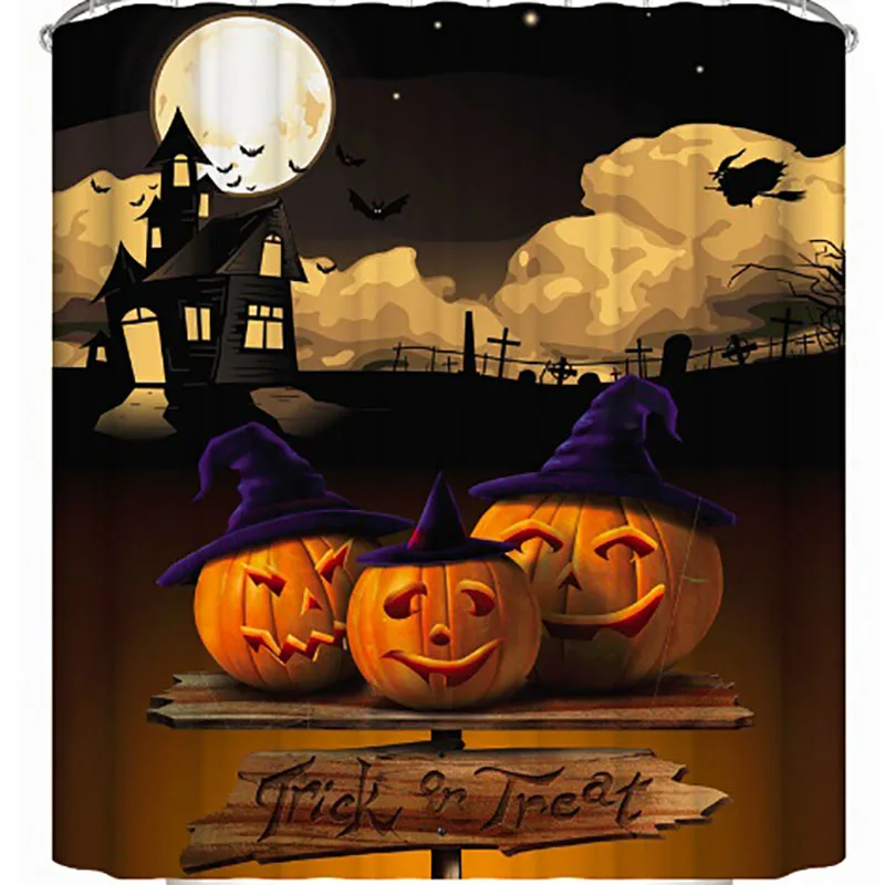 Halloween Scary Night Pumpkin Ghost Curtains Bathroom Fabric For Bathtub Art Decor Waterproof Polyester Fabric Shower Curtain