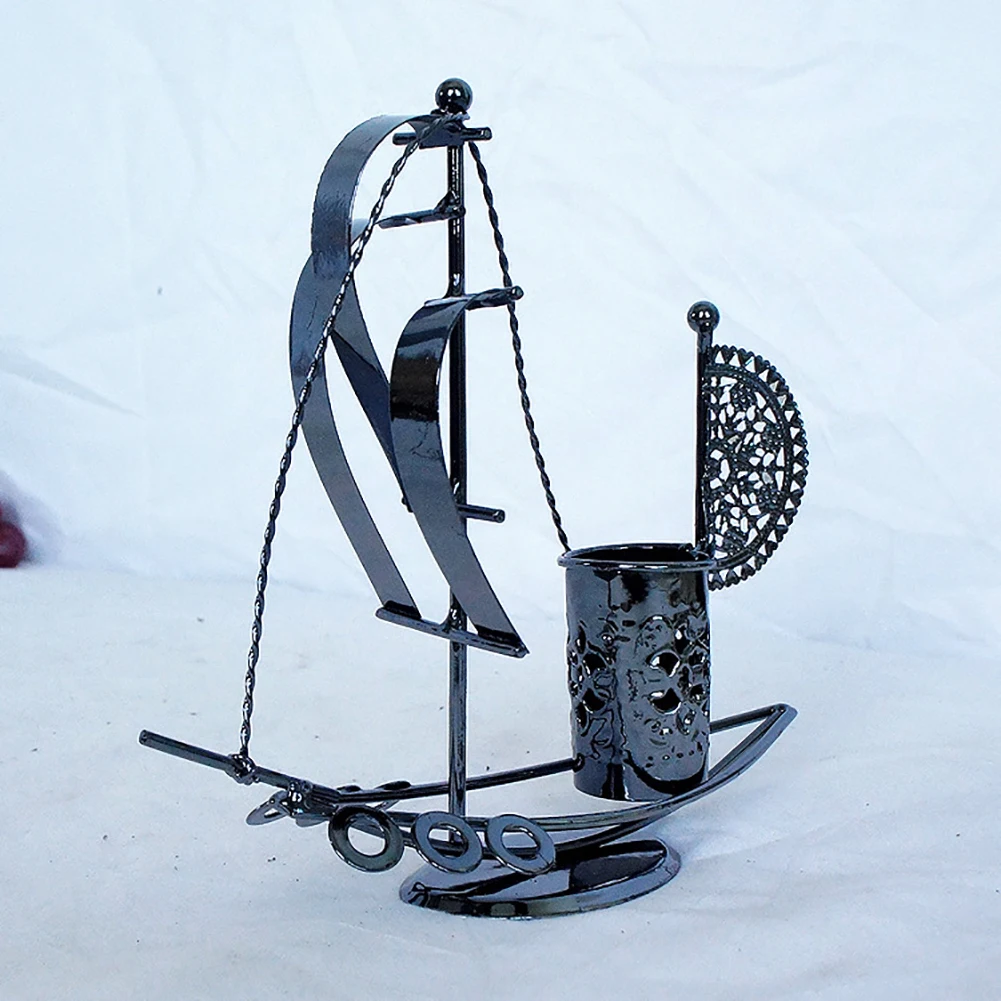 

Accessories Iron Practical Sailboat Shape Desk Organizer Pen Holder Office Case School Desktop Gifts Storage Stationery Pencil