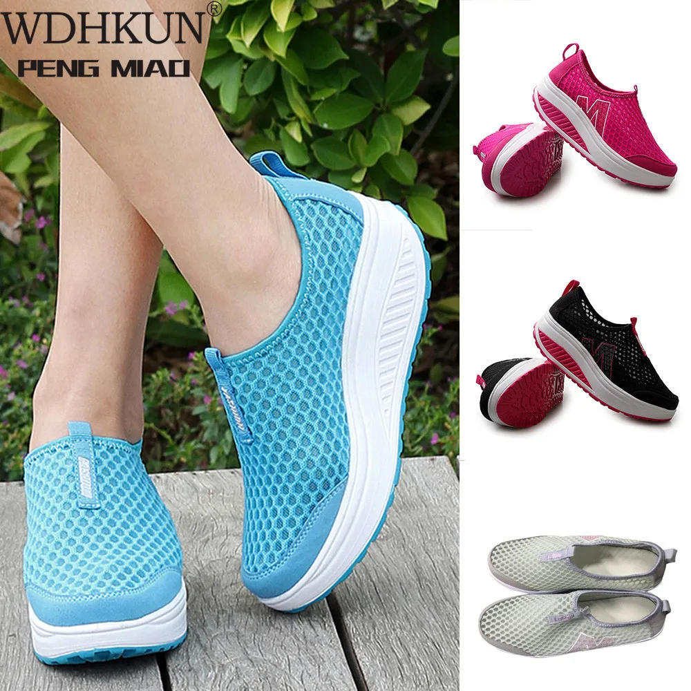 Shoes Women Mesh Flat Shoes Sneakers Platform Shoes Women Loafers Breathable Air Mesh Swing Wedges Shoe Breathable Flats#PY25