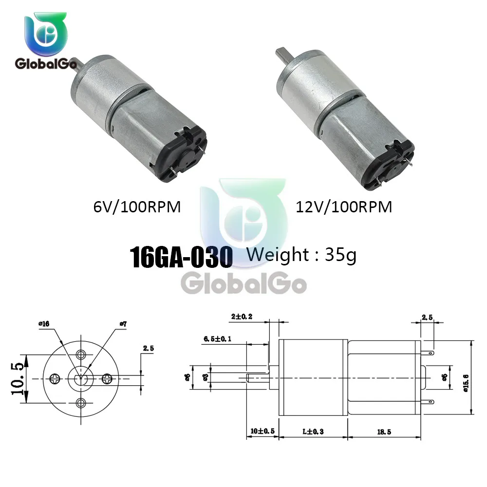 16GA-030 6V 12 V/100 об/мин мини микро двигатель постоянного тока для DIY игрушки автомобиля DC Скорость снижение Шестерни мотор