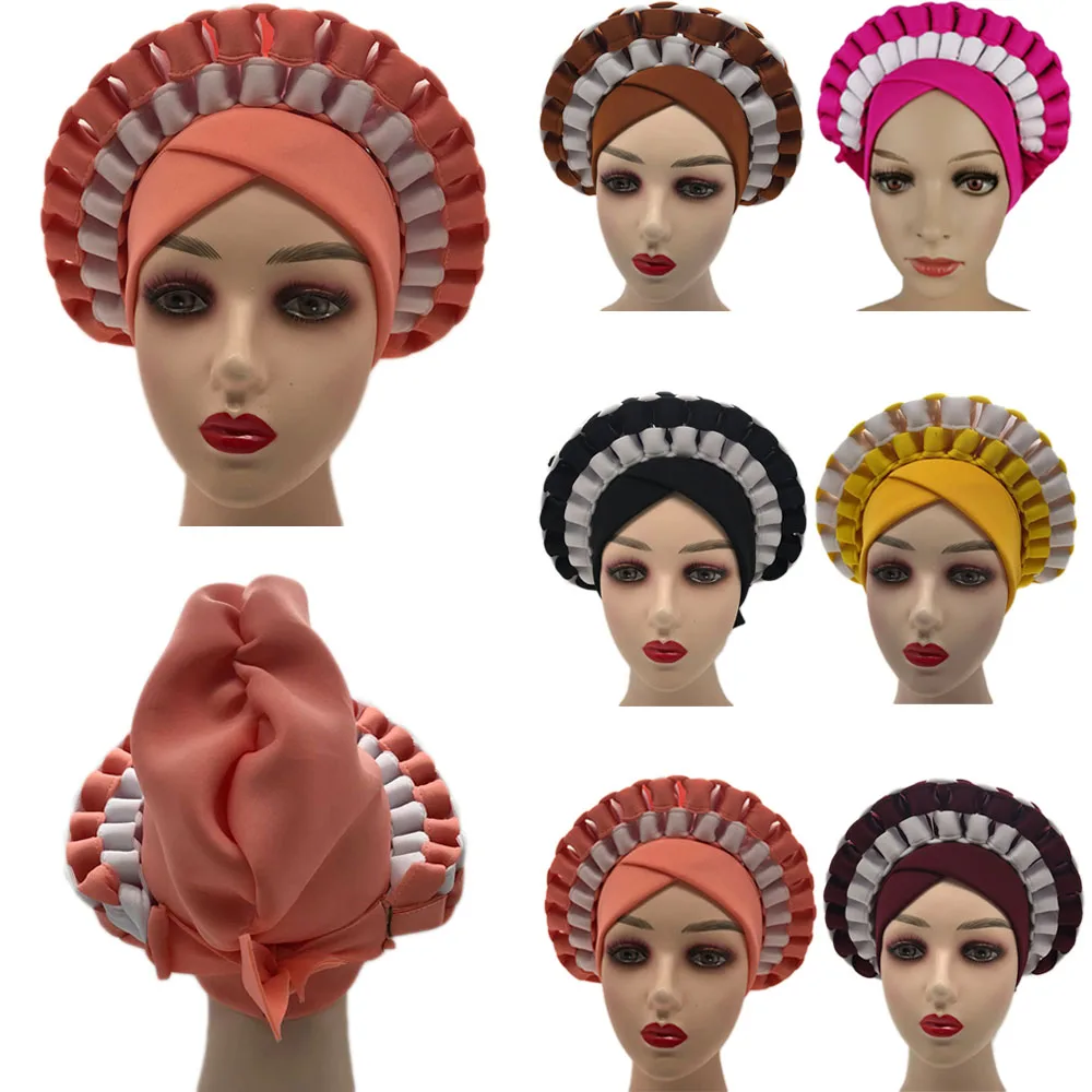

African Caps with Stones Aso Oke Hijab Gele Headtie Already Made Turban Head Wrap Ladies Hat Auto Cap Headtie Aso Oke Gele Cap