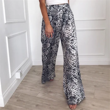 

Snake Skin Print Pants Fashion Women High Waist Trousers Leopard Print Wide Leg Ladies Pants Loose Long Flared Trousers