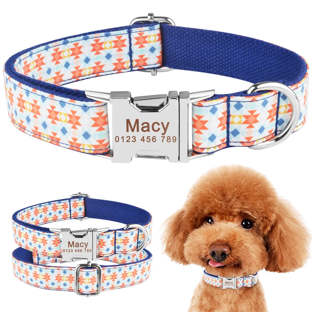 Nylon Fashion Boy Girl Unisex Dogs Collar Products Pet Collar Small Large Personalized Dog Collar Custom Engraved Name ID Tag 