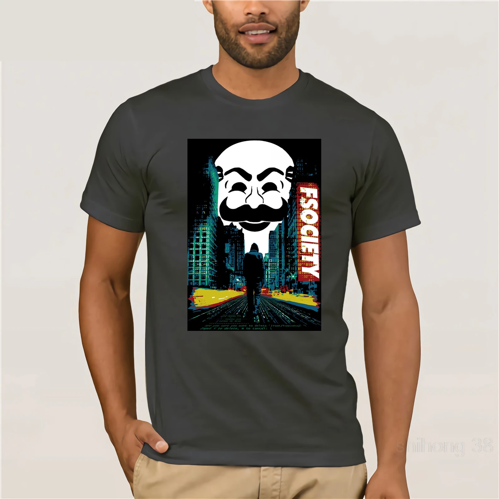 Fsociety хлопок Круглый воротник футболка молодежная мода Мужская с коротким