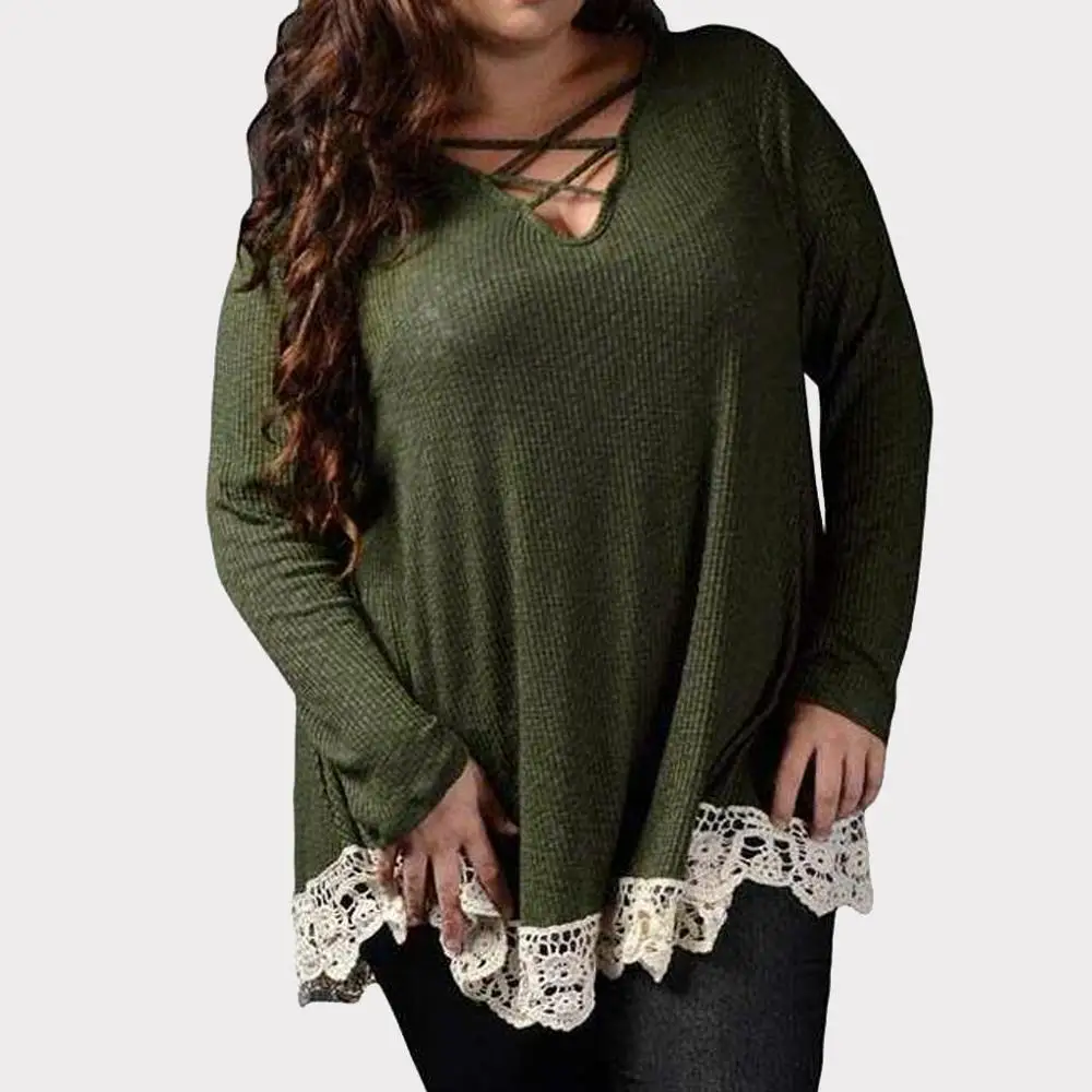 

Women Long Sleeve Blouse Hollow Lace Blouses Casual Tunic Fashion Patchwork Shirts Plus Size Tops Poleras Mujer Blusas #10F