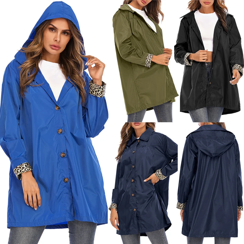 

High Quality Women Windbreaker Outdoor Hooded Waterproof Raincoat Jacket Mid Length Lightweight Bike Jacket Mountaineering Suit