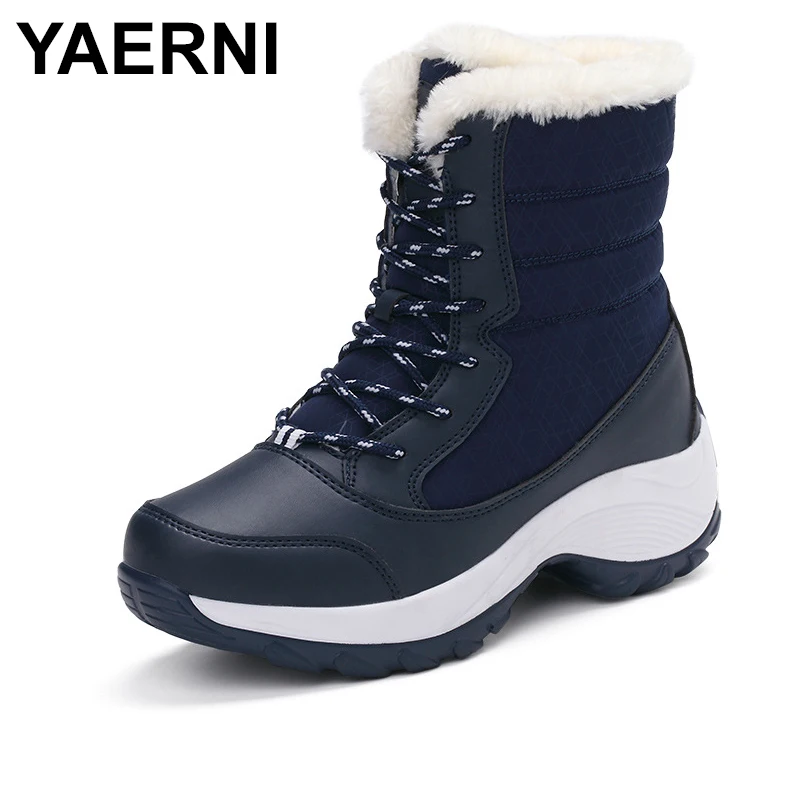 YAERNI-Botas de nieve impermeables para mujer, botines con plataforma que mantienen el calor, con tacones de piel gruesa, para invierno