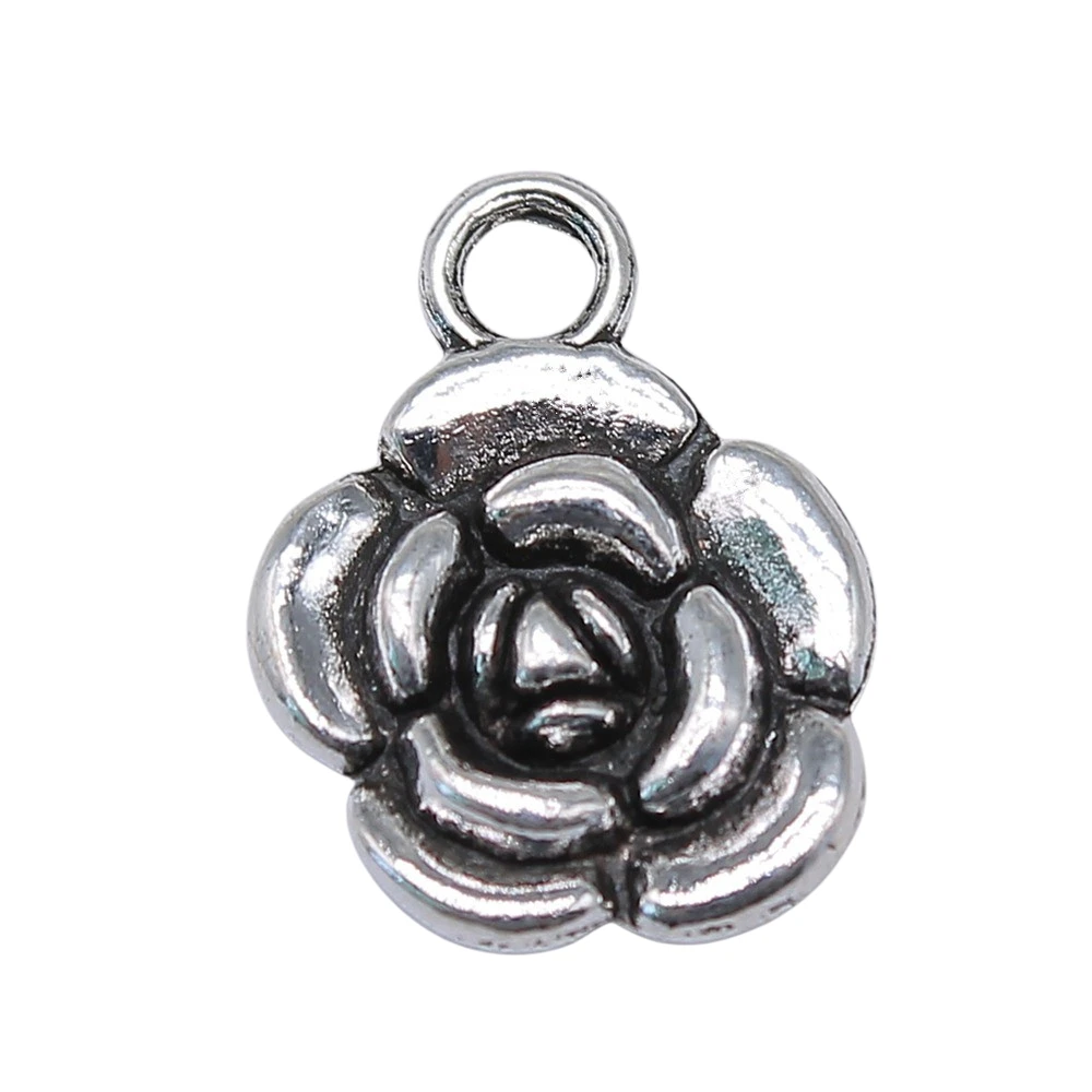 

20pcs 16x12mm Antique Silver Plated Flower Rose Pendant Rose Flower Pendants Charm Rose Flower Pendants