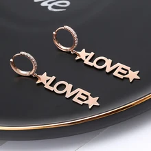 Новинка, модные золотые серьги с надписью LOVE для женщин, стальное хрустальное кольцо из нержавеющей стали, серьги в форме звезды Love, ювелирные изделия, лучшие подарки