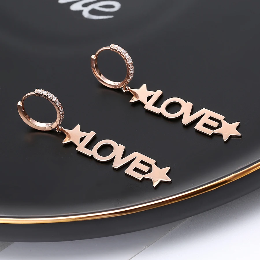 Новинка 2019 модные золотые серьги с надписью LOVE для женщин стальное хрустальное