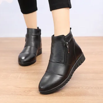 

Fashion Ankle Boots Women Genuine Leather Flats Boots Winter Shoes Woman Warm Non-Slip Black Brown Women Boots rtg5