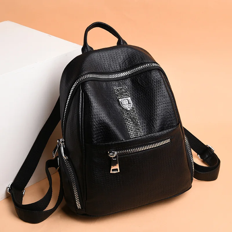 

2019 New Style Leather Bag Korean-style Versatile Light Diamond Backpack-Style Soft Leather Backpack