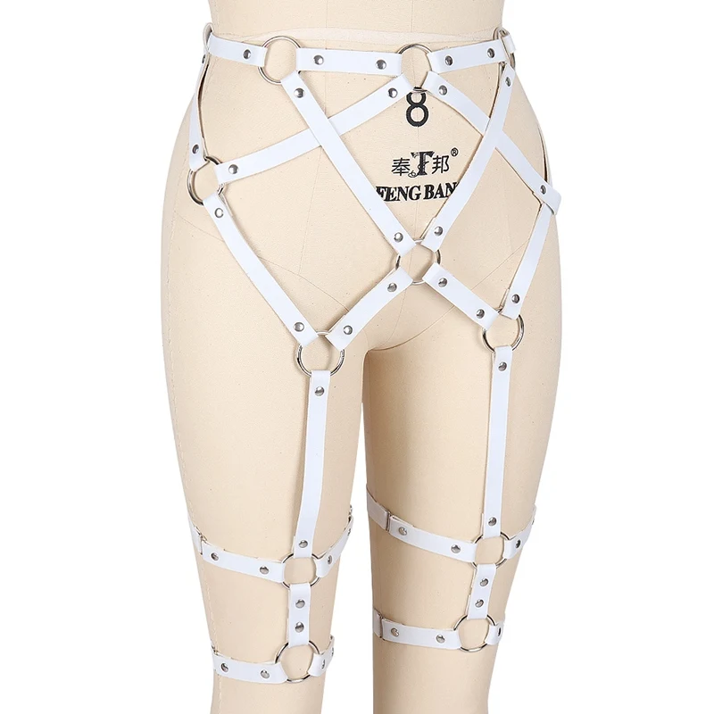Red Garter Belt Harness Leather Women High Waist Cage Stockings Suspender Tops Goth Sexy Hollow Out Adjust Party Festival Wear