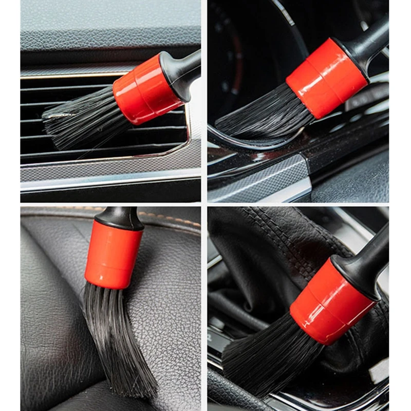5 Pcs Car Detailing Cleaning Tool Natural Boar Hair Brushes For Car Interior Gap Rims Dashboard Wheel Air Vent Trim