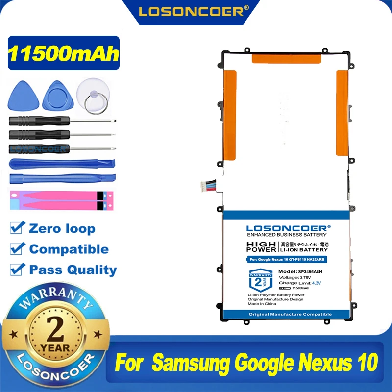 100% Оригинальный аккумулятор для планшета LOSONCOER 11500 мАч SP3496A8H Samsung Google Nexus 10 N10 GT-P8110