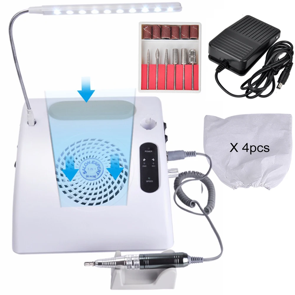 

Biutee Pro 3 in 1 Electric Nail Art drill Manicure Nail Art Equipment Tool Dust Collector Suction Machine Salon With Nail Lamp