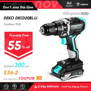 

DEKO DKCD20BL-LI 20V Cordless Brushless Hammer Impact Drill with 2-Speed Cordless Screwdriver