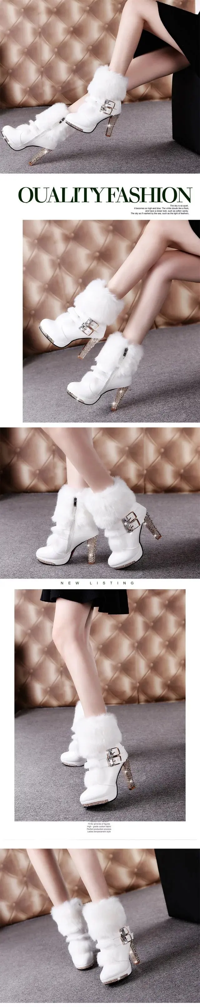 Новые зимние Ботинки martin женские ботинки на Высоком толстом каблуке, с мехом, со стразами зимние ботинки
