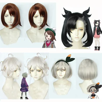 

Anime Game Sword/Shield Cosplay Hero Bea Marnie Wig High-temperature Fiber Black Hair With Two Ponytails+free hair cap Free Ship