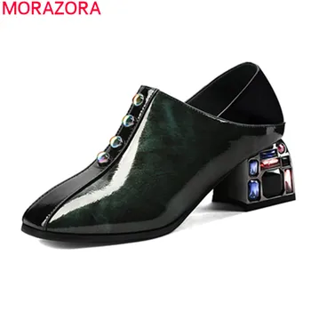 

MORAZORA Plus size 34-43 fashion casual shoes genuine leather square heels Retro ladies single shoes spring simple women pumps
