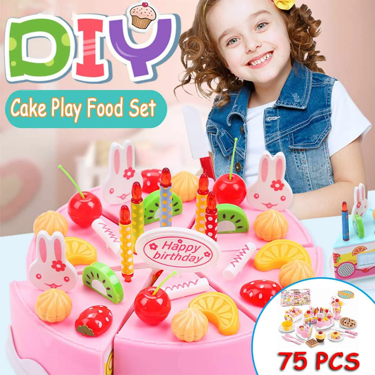 75 шт./компл. DIY ролевые игры фрукты резка торт ко дню рождения Кухня Еда игрушки Cocina De игрушка игрушечный подарок для девочек для детей