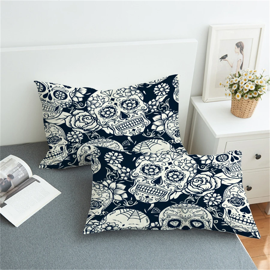 

Double Pillow Case Home Bed Rectangle Skulls Pattern Flower Decorative Pillows Bedroom Pillow Covers 50*75/50*90 Home Textiles