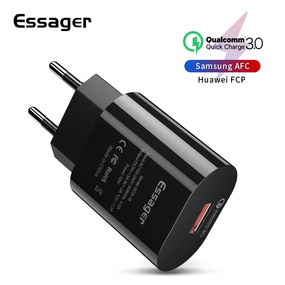 Essager Quick Charge 3,0 USB зарядное устройство QC3.0 QC Быстрая зарядка ЕС вилка адаптер настенный мобильный телефон зарядное устройство для iPhone samsung Xiaomi