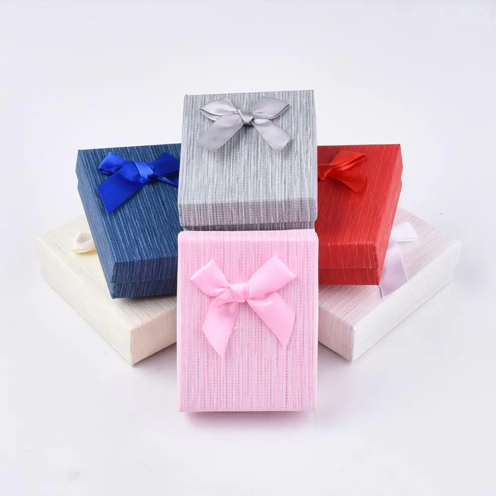 12pcs 9x7x3cm Rectangle Mixed Color Cardboard Jewelry Bracelets Earring Gift Packaging Boxes With Sponge and Bowknot