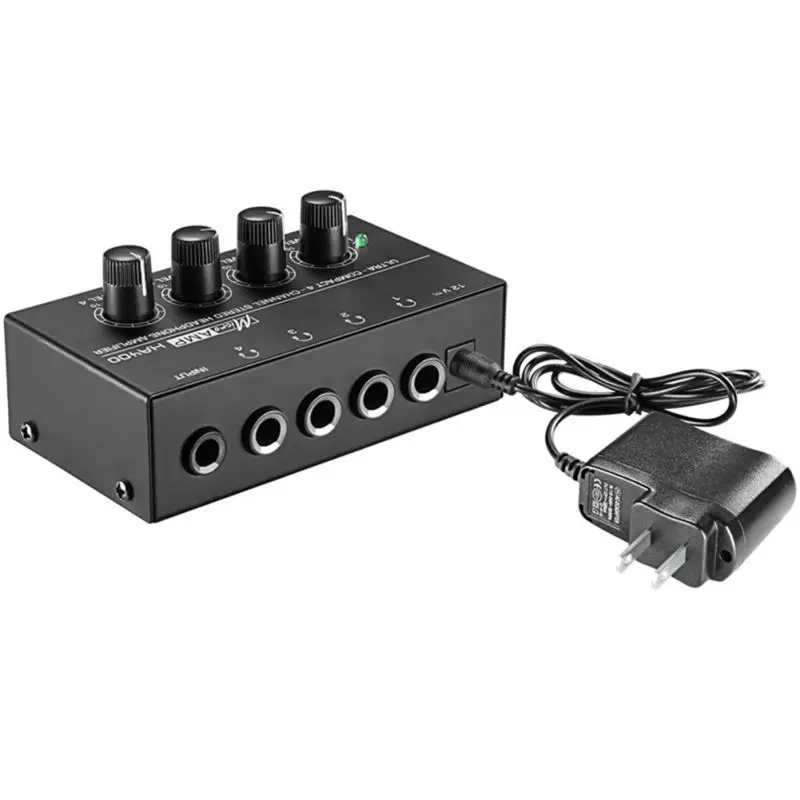 4 Channels Headphone Amplifier Mini Stereo Audio Earphone Splitter For Sound Reinforcement Studio Black Color