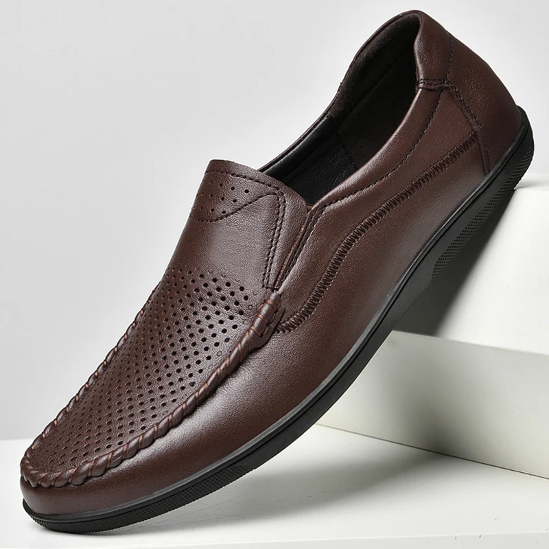 

Туфли мужские из натуральной кожи, дышащие лоферы, обувь для вождения, мягкая плоская подошва, роскошные, с прорезями, весна-лето 2023