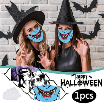 

1PC Halloween Print Mouth Face Mask Adult Printed Mask With 1 Filter And Adjustable Ear Straps Add Nose Strip Mascarilla Mask