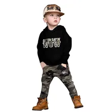 Свитер с капюшоном и длинными рукавами, брюки костюм из двух предметов Детский свитер с капюшоном и длинными рукавами для маленьких мальчиков камуфляжные штаны, комплект одежды