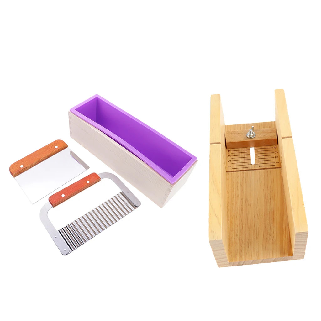 4pcs Silicone Soap Mold Wooden Box Loaf Cake Maker Adjustable Cutter Mould