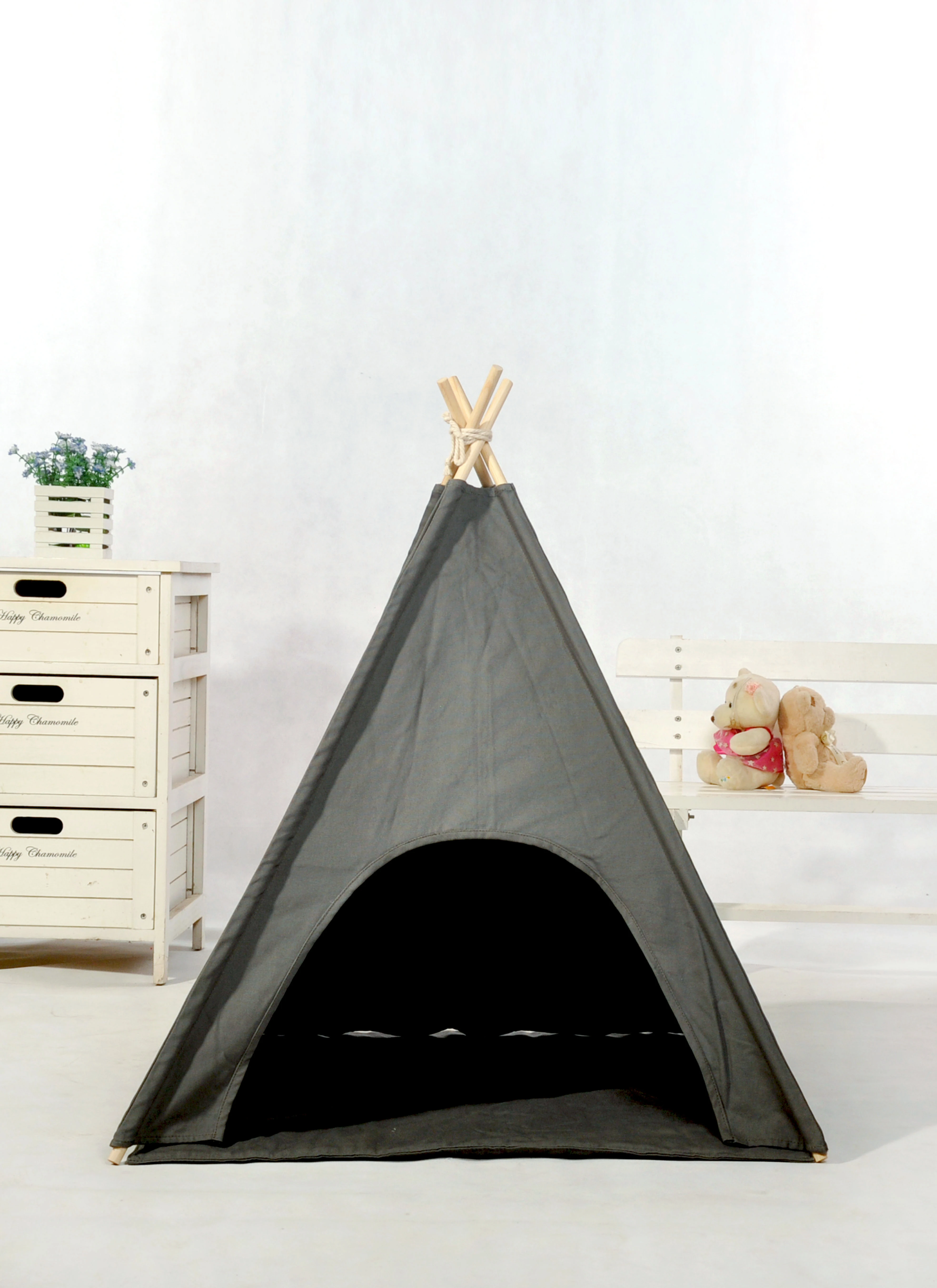 

Grey Canvas Dog Teepee Tent Dog Tee Pee Dog Teepee Bed without Mat