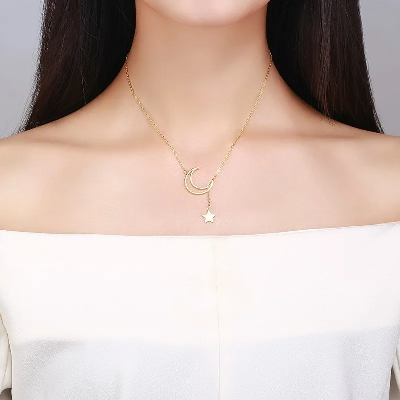 Ожерелье-чокер из стерлингового серебра 925 пробы и y-образной формы с подвеской в виде Луны и звезды для женщин, ювелирные изделия для девочек, подсказочный пентиф, маятник, 40+ 5 см