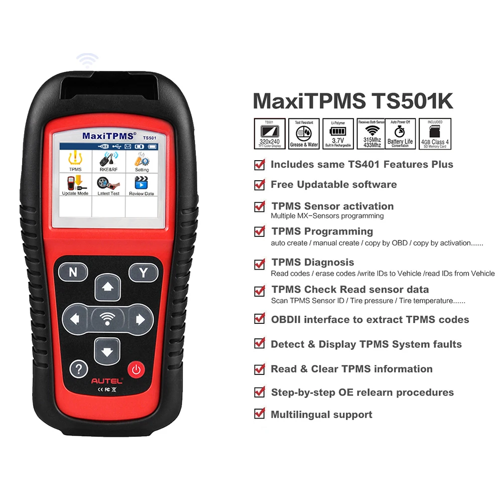 US $288.73 Autel MaxiTPMS TS501 Diagnostic Tool TPMS Sensor Programmer OBD 315 433MHZ Sensor Tire Pressure TS501 4 2IN1 Sensor