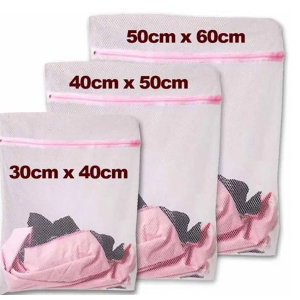 3 Sizes Zippered Foldable Nylon Laundry Bag Bra Socks Underwear Clothes Washing Machine Protection Net Mesh Laundry Storage Bag