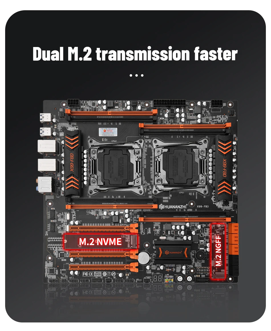 best pc mother board HUANANZHI X99 F8D X99 Motherboard Intel Dual CPU X99 LGA 2011-3 E5 V3 DDR4 RECC 256GB M.2 NVME NGFF USB3.0 E-ATX Server motherboards computer