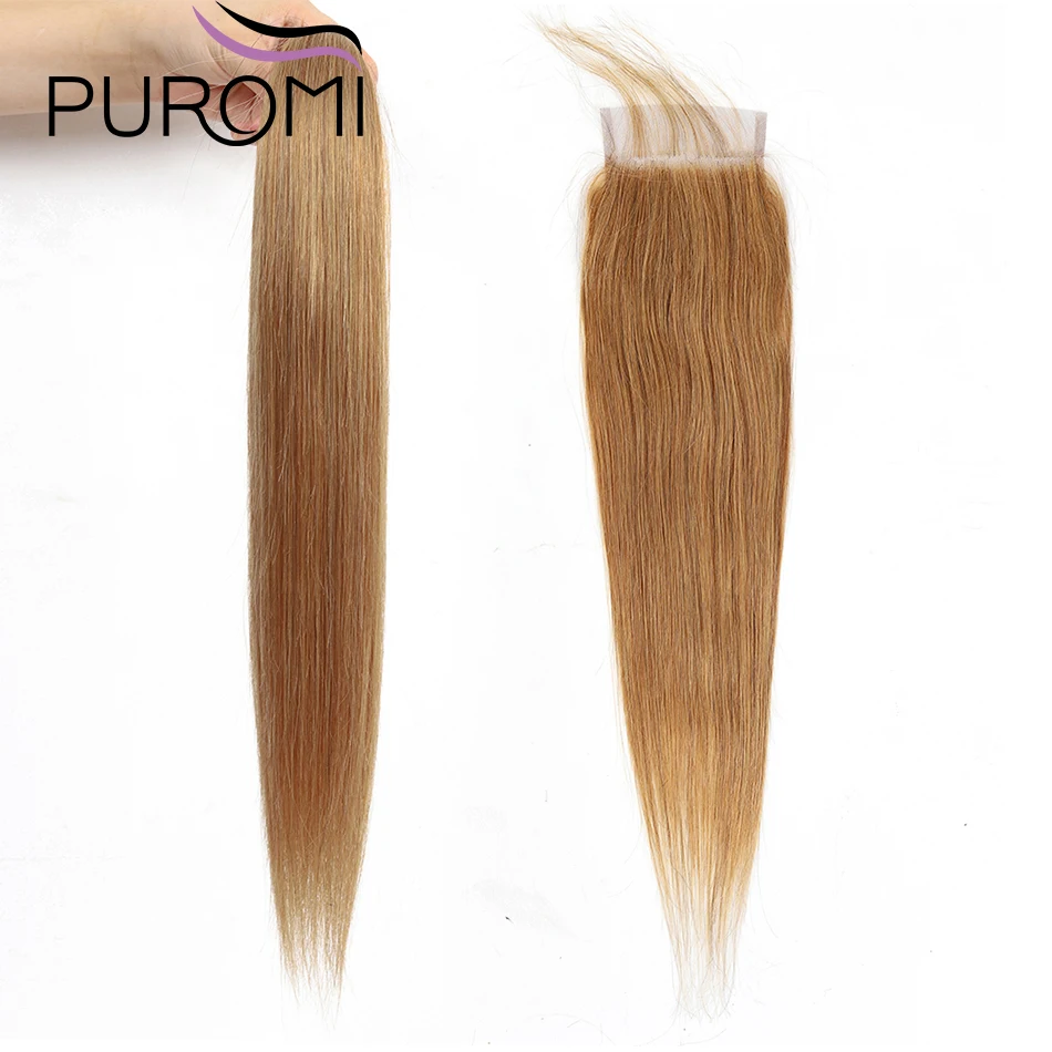 Puromi прямые волосы с закрытием Cheuveux humaine медовый блонд пряди с закрытием перуанские волосы 3 пряди не Реми