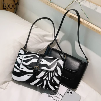 

[BXX] Zebra Stripes PU Leather Shoulder Bags For Women 2020 Autumn Winter Fashion Handbag Female Lady Travel Bag HO255