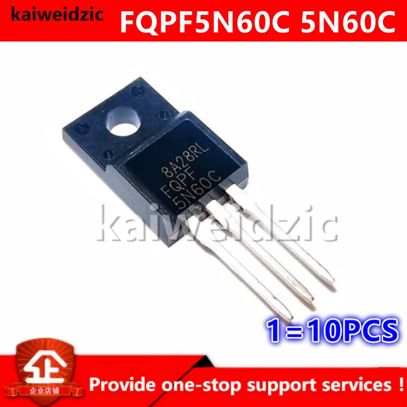 10pcs FQPF5N60C MOSFET Transistors - N-Channel, 600V 4.5A, TO-220F Package