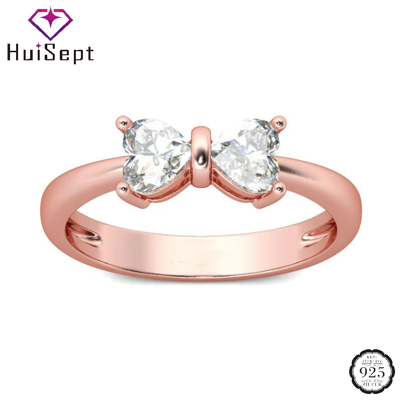

HuiSept Ring Silver 925 Jewelry Bowknot Shape Zircon Gemstones Rose Gold Finger Rings Accessories for Women Wedding Engagement