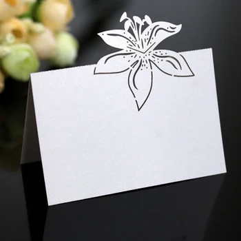 

50Pcs/Pack Wedding Laser Hollow Out Three-dimensional Lily Seat Card Table Card Place Setting Name Card For Wedding Party Decor