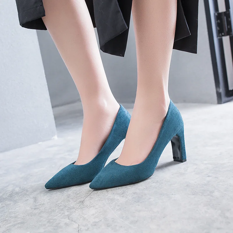 

QSR PUMPS 2020 Spring and autumn High heels Thick heels women's suede fashion trend high-heeled pointed shoes