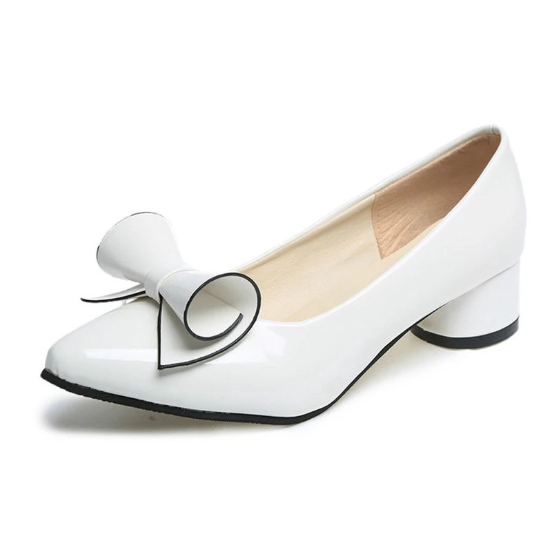 Туфли женские из лакированной кожи низкий каблук бант свадебная обувь белые