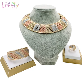 

African Fashion Women Dubai Gold Jewelry Sets Simple Design Necklace Bracelet Earrings Bridal Wedding Accessories Jewelry