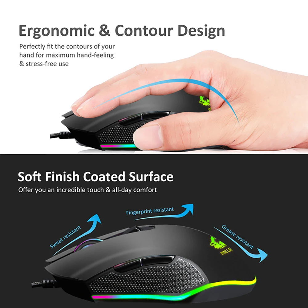 Professional Wired Gaming Mouse 6 Buttons 3200DPI Mice with RGB Backlight Optical Sensor USB Computer Mouse for PC Gamer Laptop PK Razer Gaming Mouse (8)