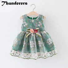 Thunderers/элегантное платье с цветочным принтом для девочек детское праздничное платье без рукавов розового и зеленого цвета одежда для малышей платья-майки с вышивкой