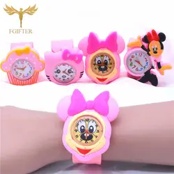 Розовые часы для девочек 3d мультяшная Резина часы детский подарок 21 см силиконовый ремень кварцевые часы для детей