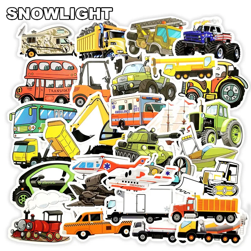 10/30/50Pcs/pack Transportation Cartoon Sticker For Car Ship Aircraft Anime Sticker For Diy Kids Toys Room Learning Traffic Tool